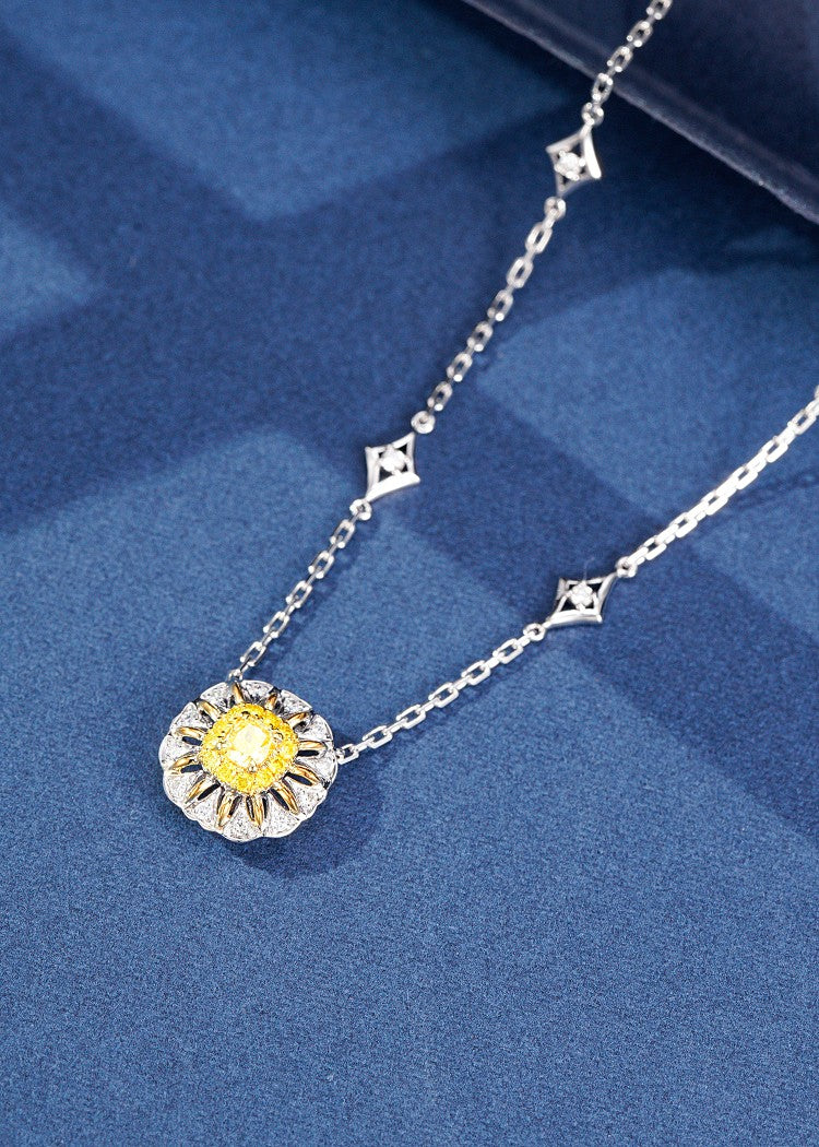 Yellow Diamond Sunflower Pendant - Exclusive Jewelry Piece - Yellow Diamond Pendant