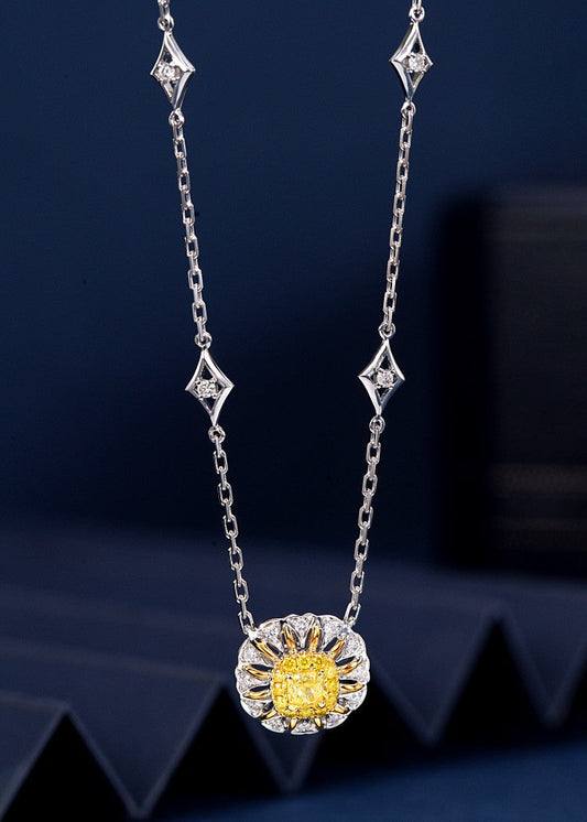 Yellow Diamond Sunflower Pendant - Exclusive Jewelry Piece - Yellow Diamond Pendant