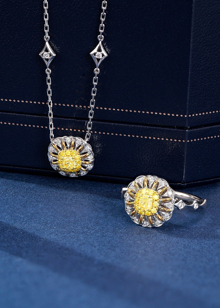 Yellow Diamond Sunflower Pendant - Exclusive Jewelry Piece - Yellow Diamond Pendant