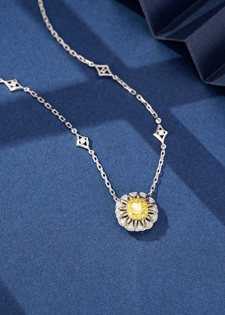 Yellow Diamond Sunflower Pendant - Exclusive Jewelry Piece - Yellow Diamond Pendant