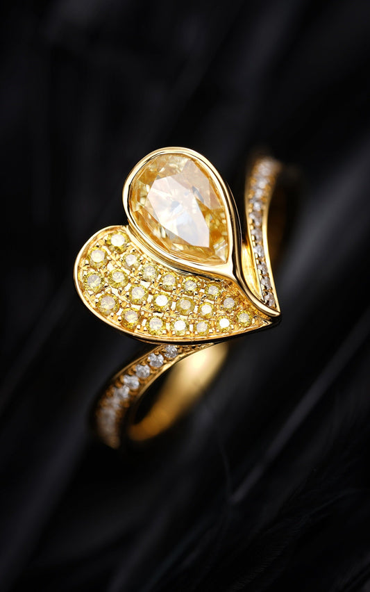 Yellow Diamond Teardrop Heart Ring - Fine Jewelry Piece - Yellow Diamond Ring