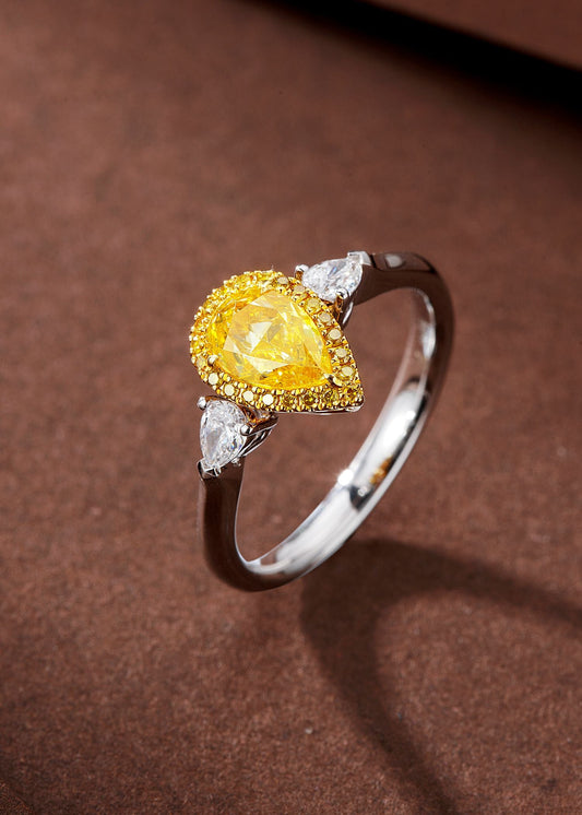 Yellow Diamond Three-Drop Ring - Luxurious Jewelry Piece - Yellow Diamond Ring