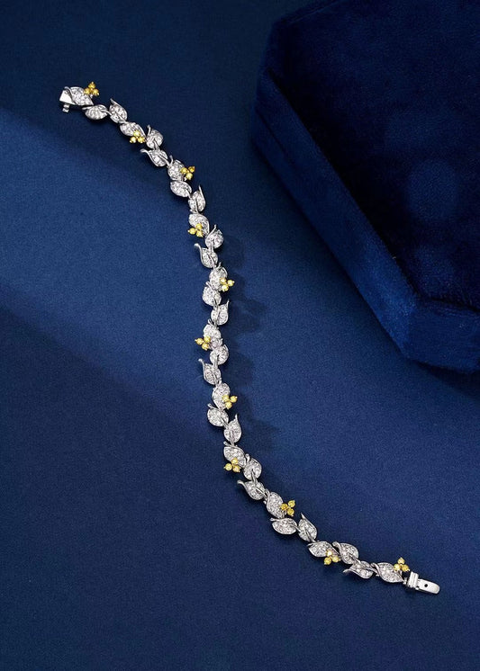 Yellow Diamond Three-Flower Round Diamond Leaf Bracelet - Luxury Jewelry - Yellow Diamond Bracelet