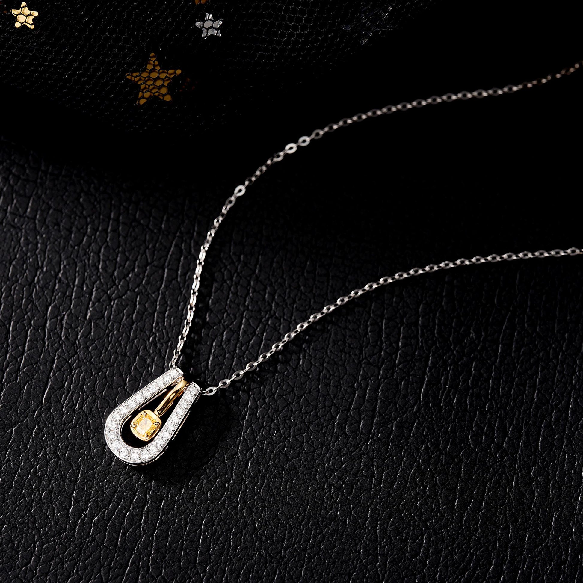 Yellow Diamond U-Shaped Pendulum Pendant - Premium Jewelry - Yellow Diamond Pendant