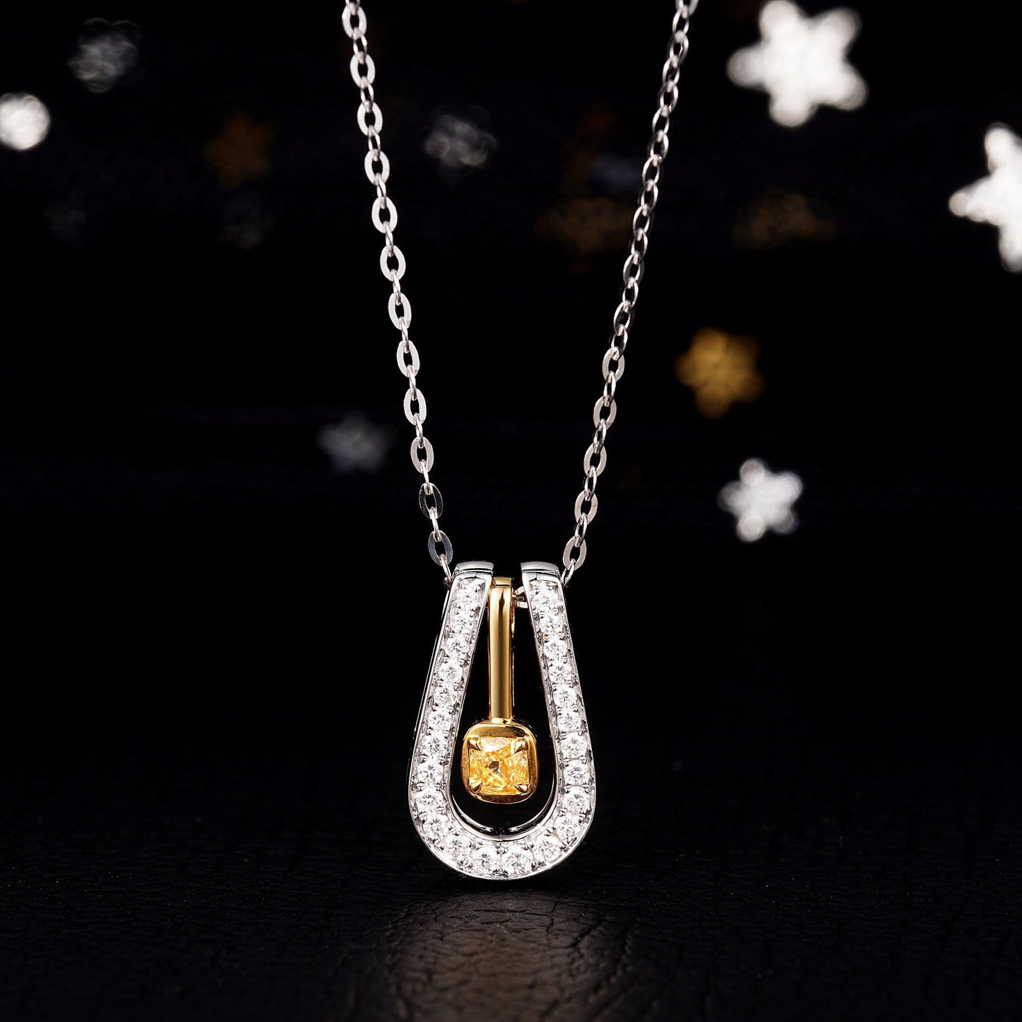 Yellow Diamond U-Shaped Pendulum Pendant - Premium Jewelry - Yellow Diamond Pendant